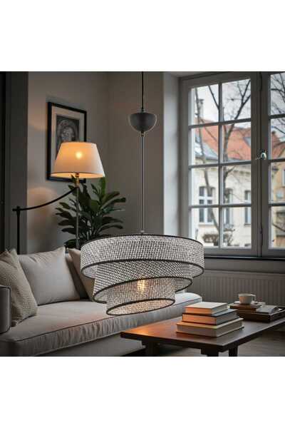 Elizim Home Lighting Hasır görünümlü abajur sarkıt avize