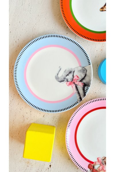 porselenden Animal Gala 6-Person 19cm Premium Porcelain Cake Plate Set with Colorful Animal Pattern