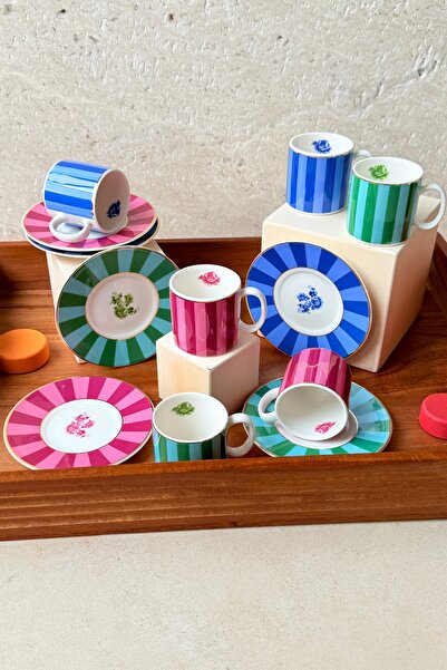 porselenden Candy Mix Premium Porselen 12 Parça 6 Kişilik Kahve Fincanı Takım...