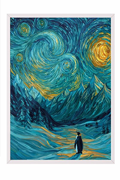 Postifull Nihilistic Penguin Framed Poster, White Framed Painting, Walking Pe...