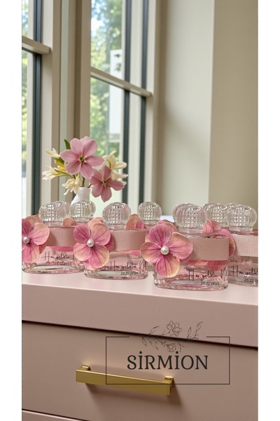 Sirmion Islak Ortanca Süslemeli Tasarım Cam ŞişeKolonyalık ,Söz,Nişan,Düğün,N...