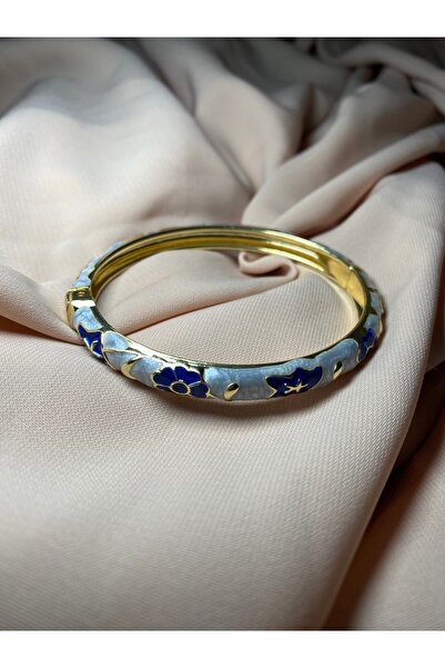 Hiis Store Gold Renk Çiçek Desenli Mineli İşlemeli Kelepçe Bilezik