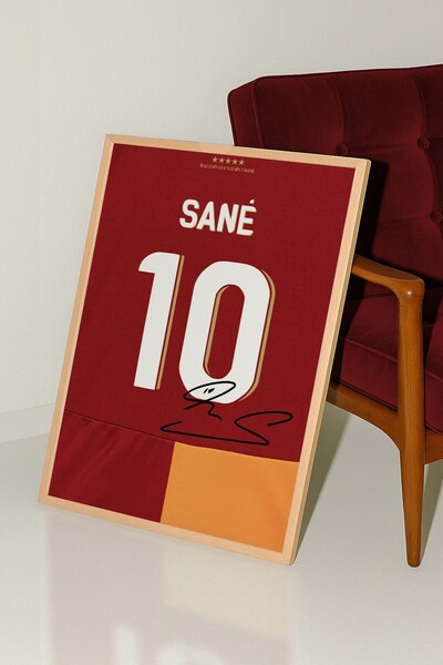 Base Concept Leroy Sané 10 Sarı Kırmızı İmzalı Poster Tablo (Çerçeveli)