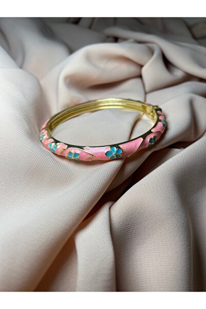 Hiis Store Gold Renk Çiçek Desenli Mineli İşlemeli Kelepçe Bilezik