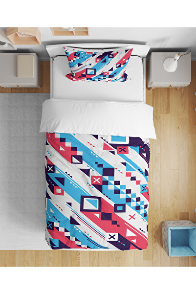 Home Colorful Metric Patterned 3D Digital Printed Single Bed Sheetless Boy's ...