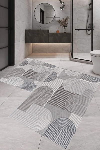 ROVİGO HOME Digital Printing Modern Bathroom Rug Double Bath Mat Rvg5-Lna0030...