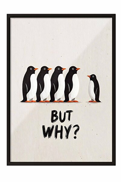 Postifull Nihilistic Penguin Framed Poster, Black Framed Painting, Walking Pe...