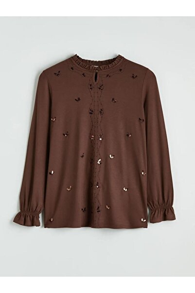 LC Waikiki Ruffled High Neck Sequined Blouse (S6)