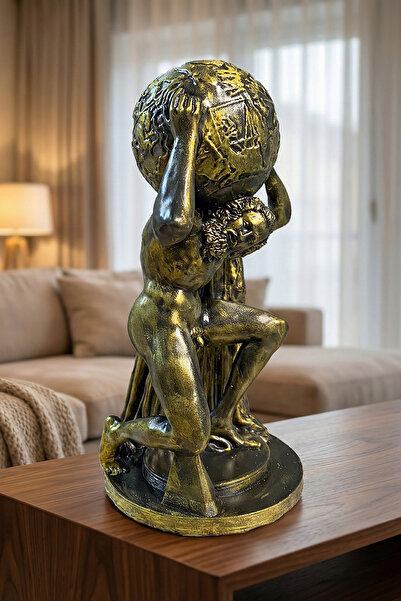 ZAP AKSESUAR Atlas Heykeli Dünyayı Taşıyan Mitolojik Figür Altın Dekoratif Ob...