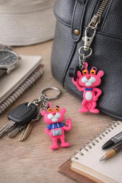 MİLE CONCEPT مجموعة سلسلة مفاتيح لطيفة على شكل النمر الوردي - قطعتان