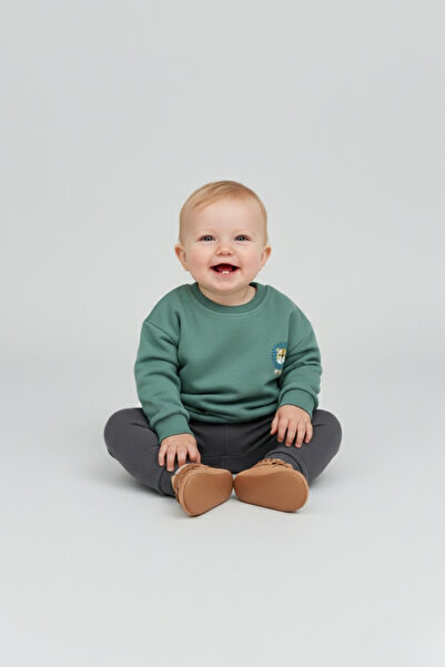 LOGO AKSESUAR Boy's Cotton Colorful Printed Oversize 3-Strand Sweatshirt