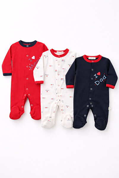 UmBaby 3-Piece Baby Romper Set I Love Mom Dad Family |   100% Cotton |   Newb...