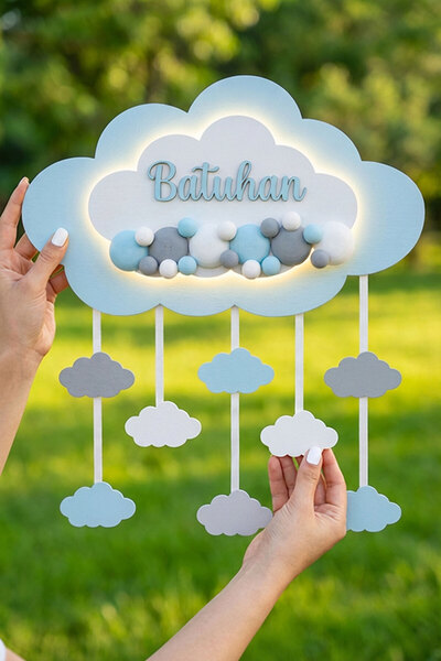 Agulab Bubble Bulut Işıklı Kapı Süsü- Bulut Bebek İsimli Kapı Süsü- Bulut Işı...