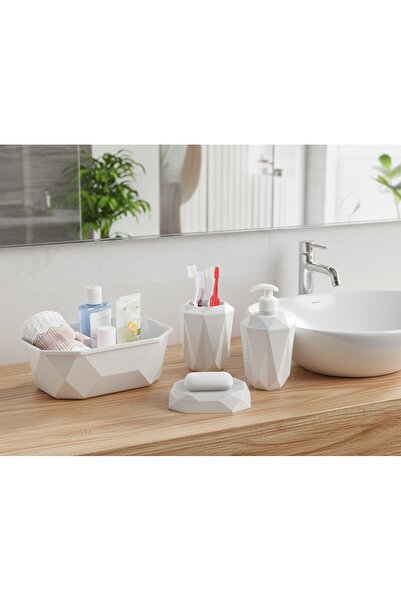 Padilon Geometric Design 4-Piece Bathroom Set Soap Dispenser, Toothbrush Hold...