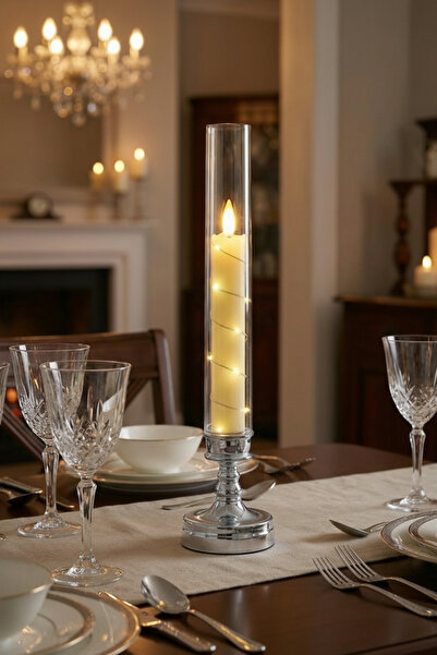 LUMINZO Mumoxi Peri Led Işıklı Mum Görünümlü Pilli Masa Lambası Dekoratif Ayd...