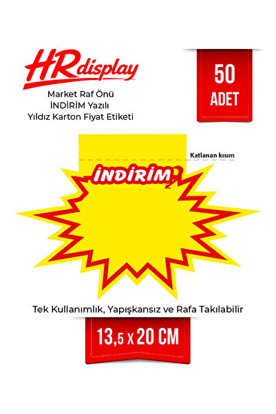 HR Display Market Raf Önü Yıldız Karton Fiyat Etiketi 13,5×20 cm – Yapışkansı...