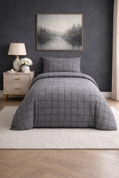 Almira Rustic Square Patterned Cotton Ranforce Single Duvet Cover Set |   Sle...