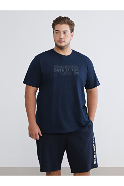 LC Waikiki Rmz Gi̇yi̇m Farkiyla Large Size Zero Roba Collar Printed Men's T-S...