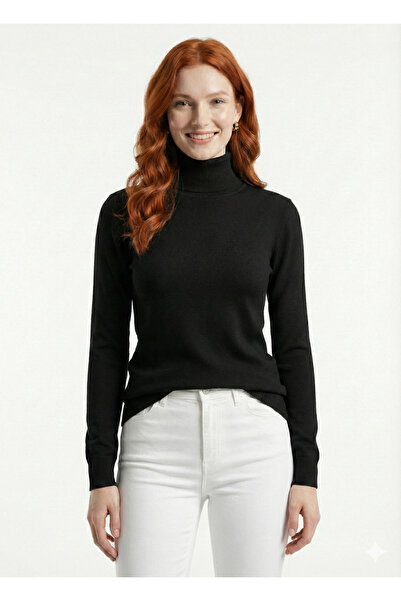 Neden Tekstil Black Turtleneck Ribbed Knitwear Sweater