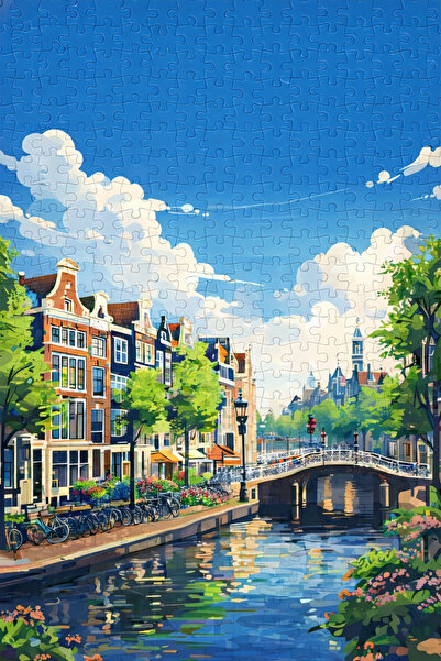 EXİN لغز خشبي لمناظر قناة أمستردام مكون من 500 قطعة - لغز زخرفي للبالغين والم...