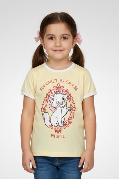 Disney تيشيرت قصير الأكمام للبنات الصغيرات من فيلم "الأرستقراطيات"، أصفر