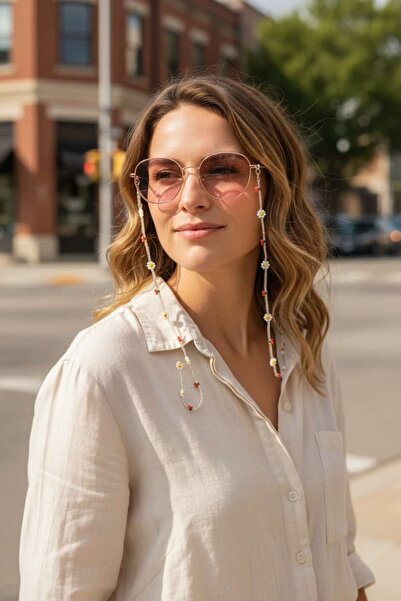 Atolye Ferda Handmade Daisy and Cherry Figured Sand Bead Knitted Glasses Cord...