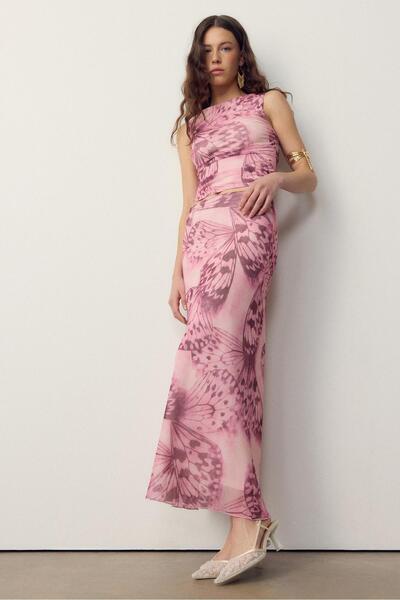 Stradivarius Printed tulle midi skirt