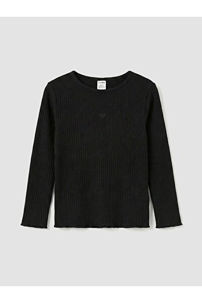 LC Waikiki Μαύρο μπλουζάκι για κορίτσια με κέντημα καρδιάς σε λαιμόκοψη ποδηλ...