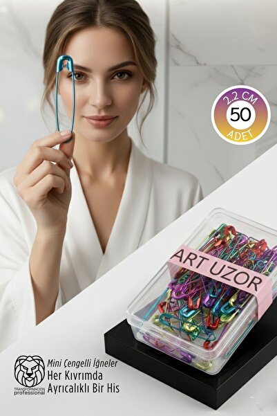 Transformacion Renkli Çengelli İğne Seti 50 Adet - 2.2 cm Paslanmaz Metal Tas...