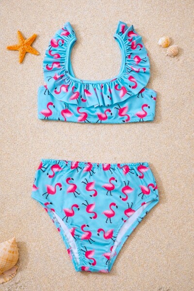 DeKuBaby Ruffled Printed High-Waisted Girls' Bikini Set (Ages 3-10)