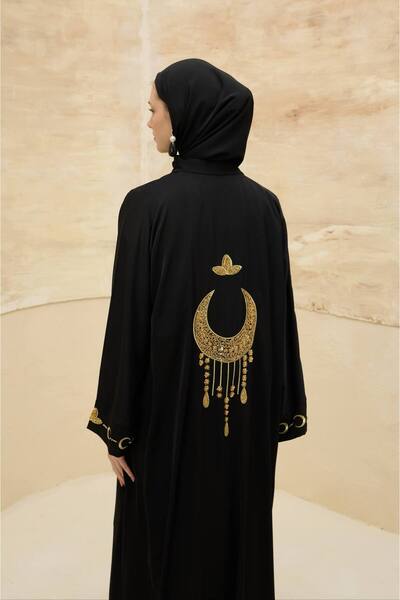 LEYLA STORE Ayla's Light |   Gold Crescent Embroidered Abaya