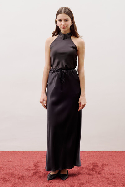 Manuka Bel Adjustable Satin Skirt Black