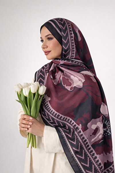 MİNELEŞARP34 Mineleşarp Mürdüm Bordo Tengi Pattern Soft Shawl That Won'T Wrinkle