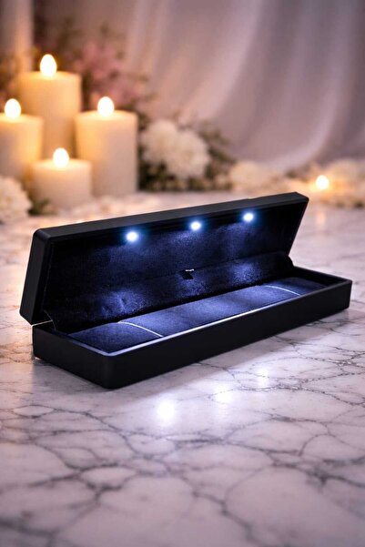 TALMİRA Işıklı Siyah Renk Bileklik ve Tesbih Kutusu Şık ışıklı Hediye Kutusu