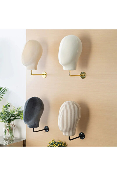 MD Vİtrin Dekorasyon DUVAR MONTE AKSUAR KAFA MANKENİ KREM SÜET KUMAŞ GOLD AKS...