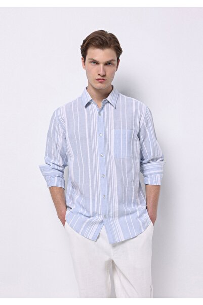 Colin's Regular Fit Shirt Neck Striped Men's Light Blue Long Sleeve Shirt