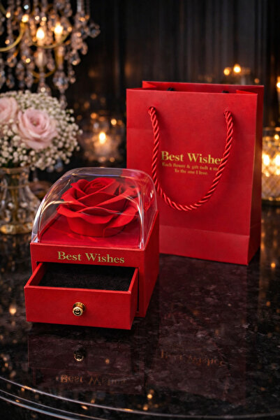 matheon Çekmeceli Gül Figürlü Takı Kutusu | Cam Kapaklı Romantik Hediye (3 Renk)