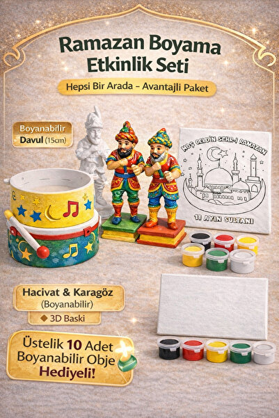 WeSank Ramazan Boyama Etkinlik Seti – Davul, Hacivat & Karagöz, Tuval ve Akri...