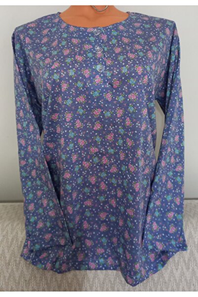 Anne بلوزة من القطن الممشط مطبوعة على شكل ورقة شجر بأكمام طويلة وياقة دائرية ...