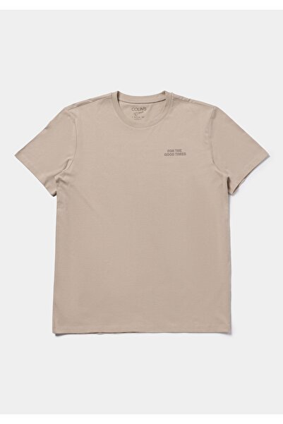 Colin's Regular Fit Round Neck Plain Men's Beige Short Sleeve T-Shirt