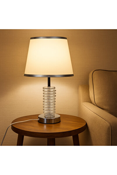 Generic Elegant Table Lamp with Crystal Base and Fabric Shade