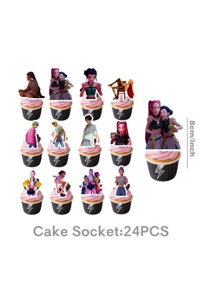 Choice 24pcs cake topper Kpop Demon Hunters Group Theme Paper Plate Paper Tow...