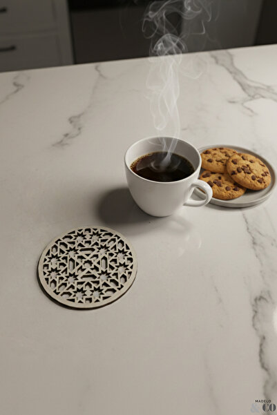 MADELOANDCO Geometrik Desenli Lazer Kesim Ahşap Bardak Altlığı / Masa & Tezgâ...