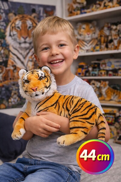 TOYFEST Yumuşak Peluş Yatan Kahverengi Kaplan Oyuncak 0 Yaş Ve Üzeri Uyku Ark...