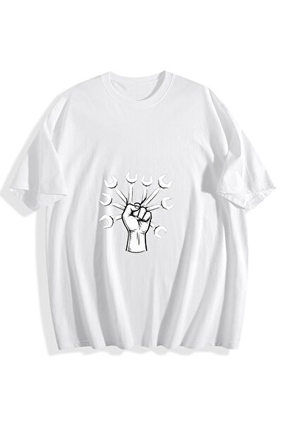 MIXSNOW تيشيرت قطني مطبوع للرجال - يد مرفوعة بمفاتيح ربط