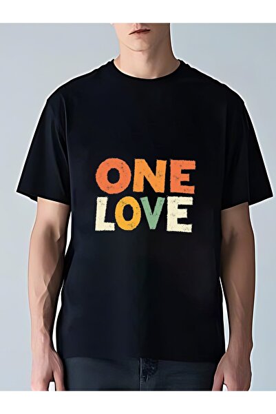 MIXSNOW Men Printed Cotton T-Shirt - Words ONE LOVE in colorful style