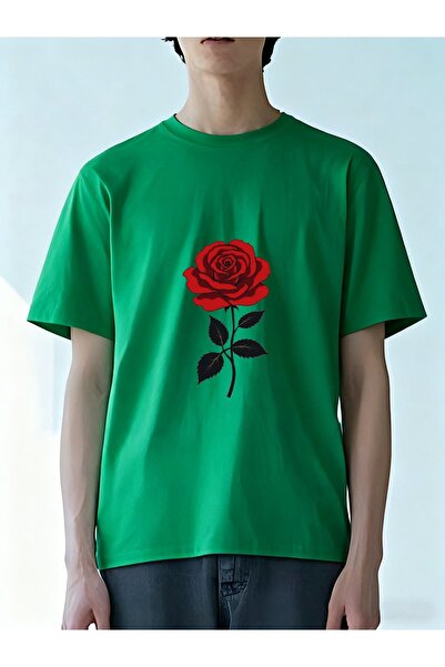 MIXSNOW Men Printed Cotton T-Shirt - A red rose on a black background