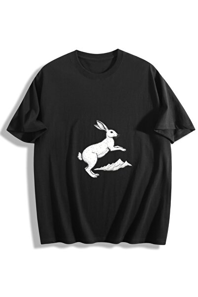MIXSNOW Men Printed Cotton T-Shirt - A rabbit leaping with paper