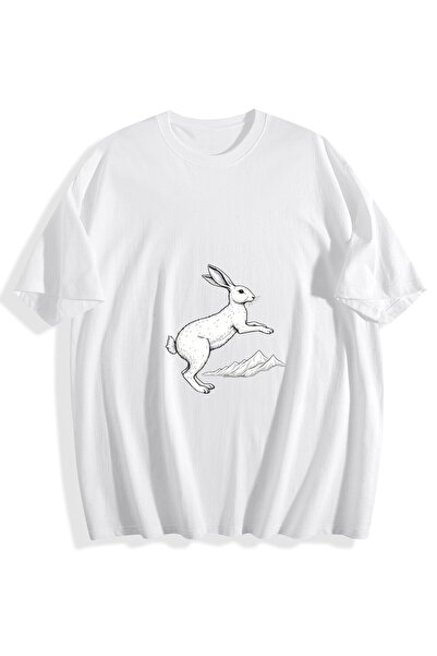 MIXSNOW Men Printed Cotton T-Shirt - A rabbit leaping with paper