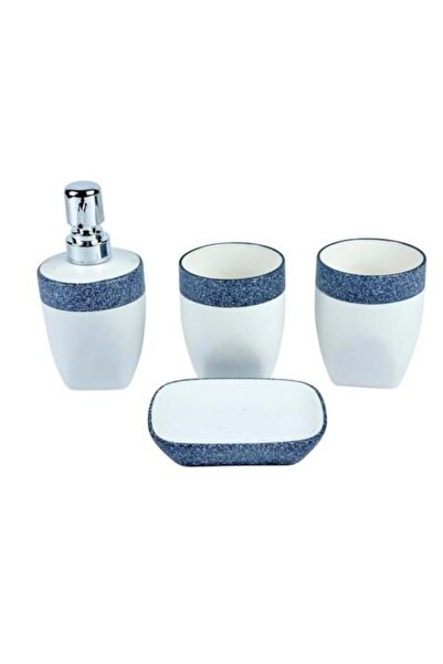 Generic 4-Piece Bathroom Accessories Set with White Design and Blue Edge